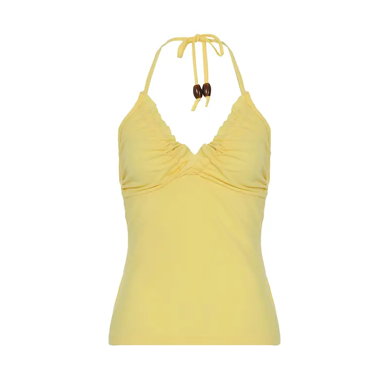 Rockmore Orange Frills V-Neck Halter Tops Women Yellow Sleeveless Slim Sexy Y2K Crop Top 2025 Summer New Sweet Cute Casual Camis