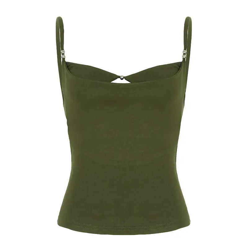 Rockmore Hollow Stitching Camisole Coquette Spaghetti Strap V-neck Crop Top Women Summer Beach Sexy Backless Y2K Vintage Vest