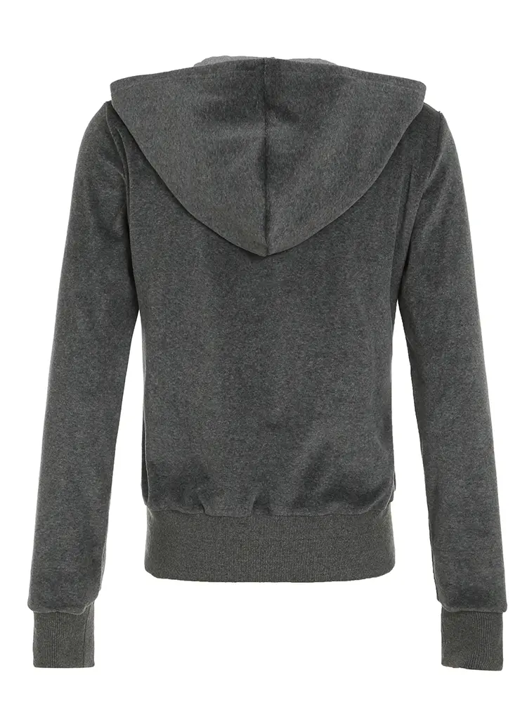Rockmore Velvet Graphic Print Hooded Jacket Y2K Vintage Hoodie Women'S Sweatshirt Autumn Casual Pockets Zipper Up Coats Female