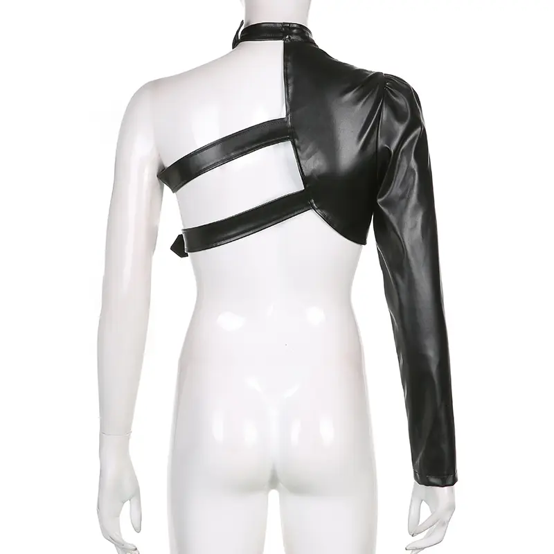 Rockmore Punk Style PU Leather Pullover Jackets Women One Shoulder Off Gothic Top Hip Hop Streetwear Sweatshirts Femme Autumn