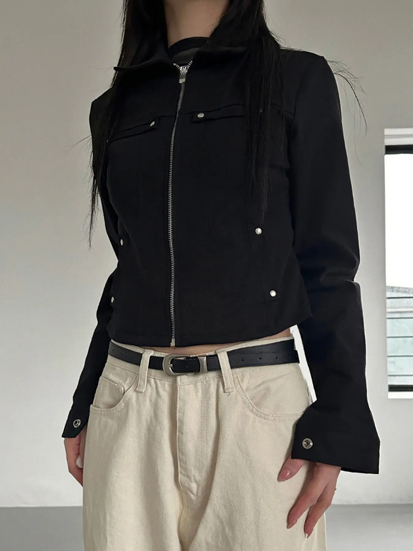 Rockmore Safari Style Zipper Jackets Streetwear Turn-down Collar Cardigan Y2k Retro Outerwear Casual Top Spring Autumn Coat 2024