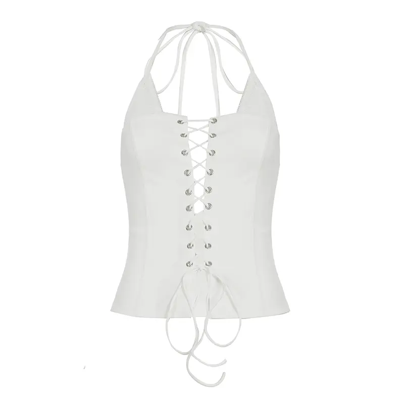 Rockmore Sexy Lace Halter Corset Top Women Cross Bandage Crop Camis Sleeveless Backless Bustier Fashion Party Club Vests 2025