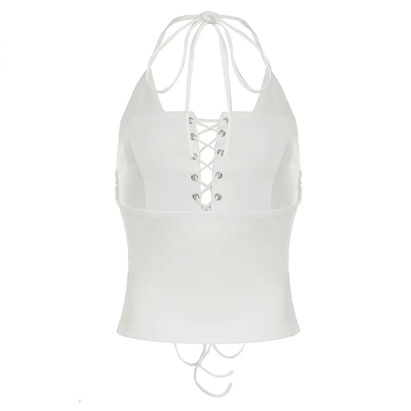 Rockmore Sexy Lace Halter Corset Top Women Cross Bandage Crop Camis Sleeveless Backless Bustier Fashion Party Club Vests 2025