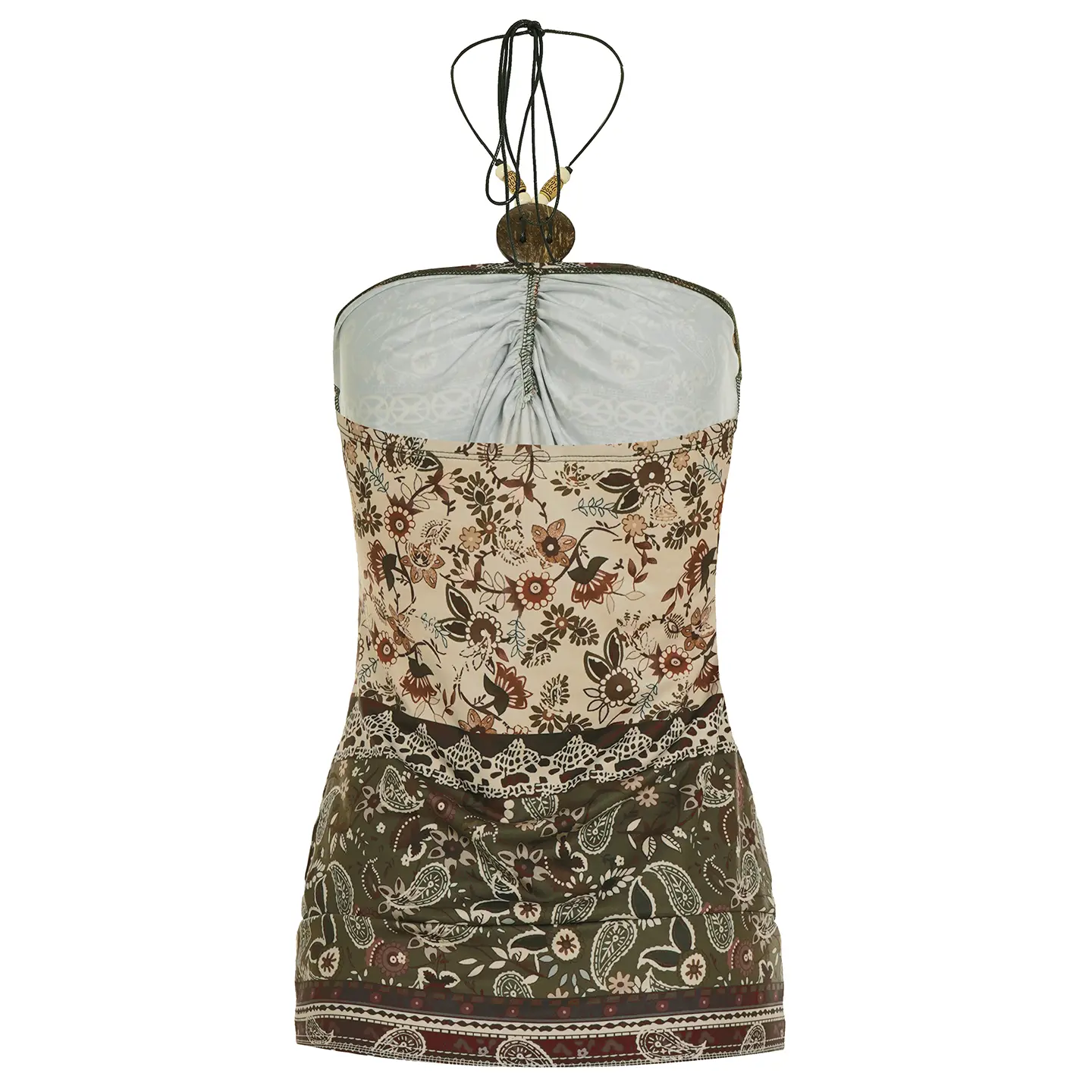 Rockmore Women'S Printed Halter Neck Camisole Boho Retro Style Button Beaded Strap Design Summer Fashion Aesthetic Tube Tops