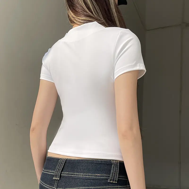 Rockmore Summer V-Neck Basic Tee Women Solid Color Slim Fit T-Shirt Short Sleeve Top for Casual Daily Outfits