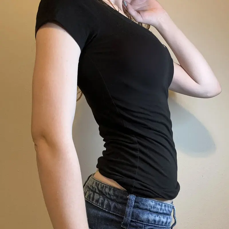 Rockmore Summer V-Neck Basic Tee Women Solid Color Slim Fit T-Shirt Short Sleeve Top for Casual Daily Outfits
