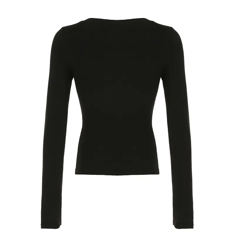 Rockmore Leopard Stitching Kawaii T-Shirts Spring Autumn Women Slim Casual Crew Neck Basic Long Sleeve Bottoming Pullover Tops