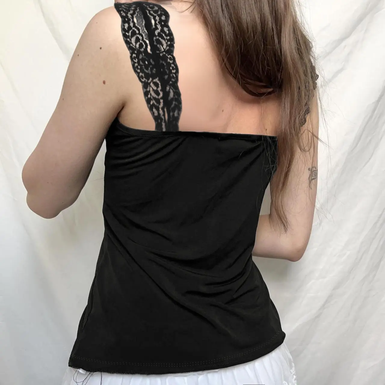 Rockmore Lace V Neck Women's Tank Tops Y2k Coquette Aesthetic Backless Black Slim Off Shoulder Tops Summer Camisole