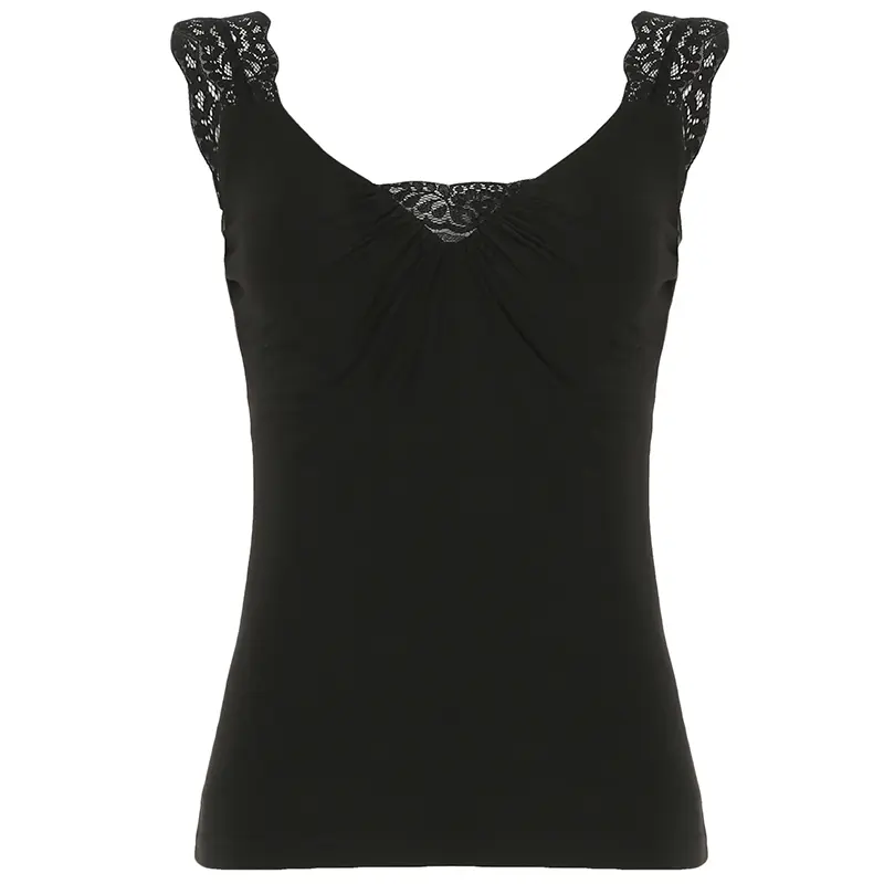 Rockmore Lace V Neck Women's Tank Tops Y2k Coquette Aesthetic Backless Black Slim Off Shoulder Tops Summer Camisole