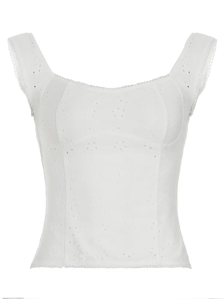 Rockmore Jacquard Cutout Women's Camisole French Milkmaid Corset Summer Y2K Coquette Slim Crop Top Elegant Casual Tanks