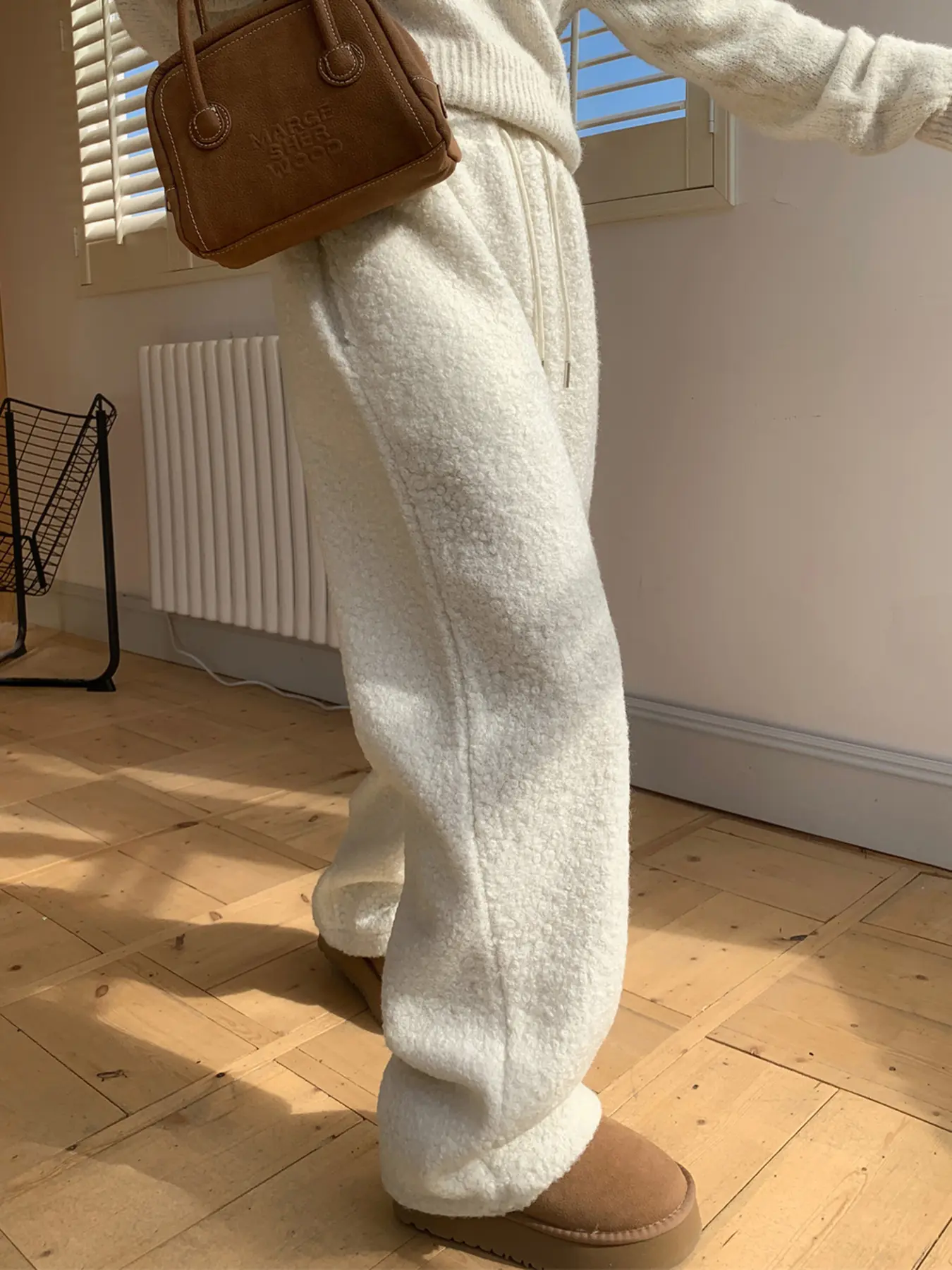 Rockmore Lambswool Warm Women'S Pants Winter Women Baggy High Waist Straight Trousers Femme Casual Solid Sweatpants Korean 2024