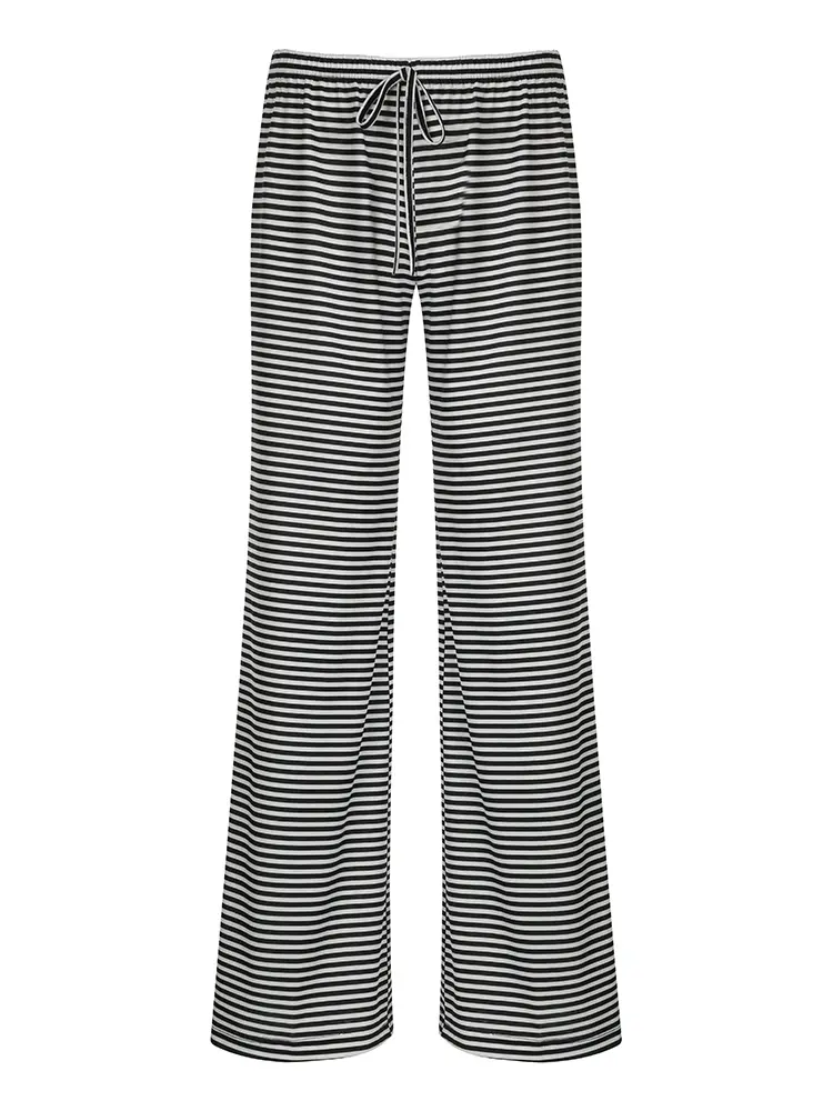 Rockmore Fashion Low Waist Pants Women 2024 Fall Casual Streetwear Y2K Striped Print Wide Leg Trouser Baggy Female Straight Pant