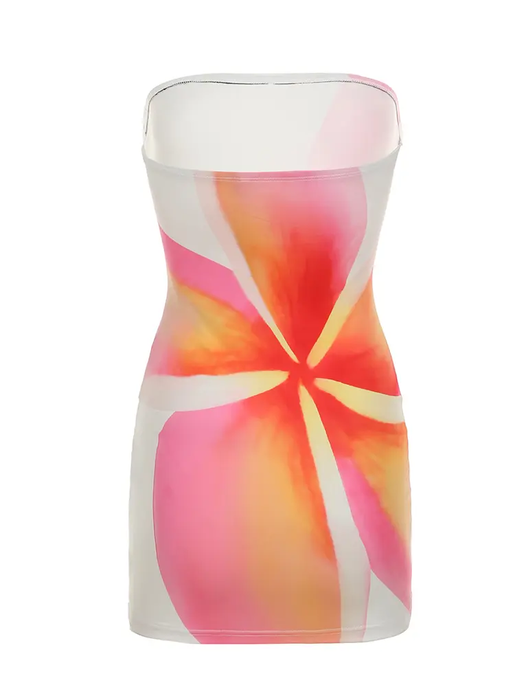 Women Floral Print Strapless Dress Summer Beach Vacation 2025 Women Backless Bodycon Wrap Short Dresses Sexy vestido femininos