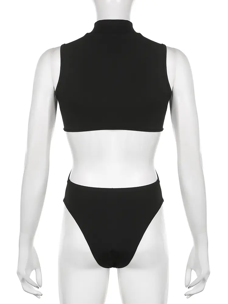 Rockmore Hollow Out Bodysuit Rave Clubwear Lingerie Enchanting Sexy Body Overalls Tops Women Streetwear Backless Jumpsuit Black