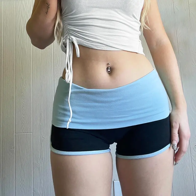 Rockmore Kawaii Contrast Patchwork Mini Shorts Low Rise Bottoms Korean Casual Skinny Women Panties Y2K Aesthetic Hot Girl Shorts