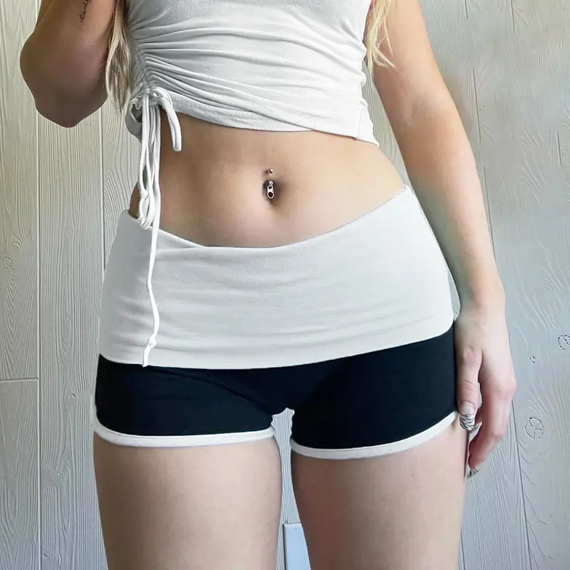 Rockmore Kawaii Contrast Patchwork Mini Shorts Low Rise Bottoms Korean Casual Skinny Women Panties Y2K Aesthetic Hot Girl Shorts