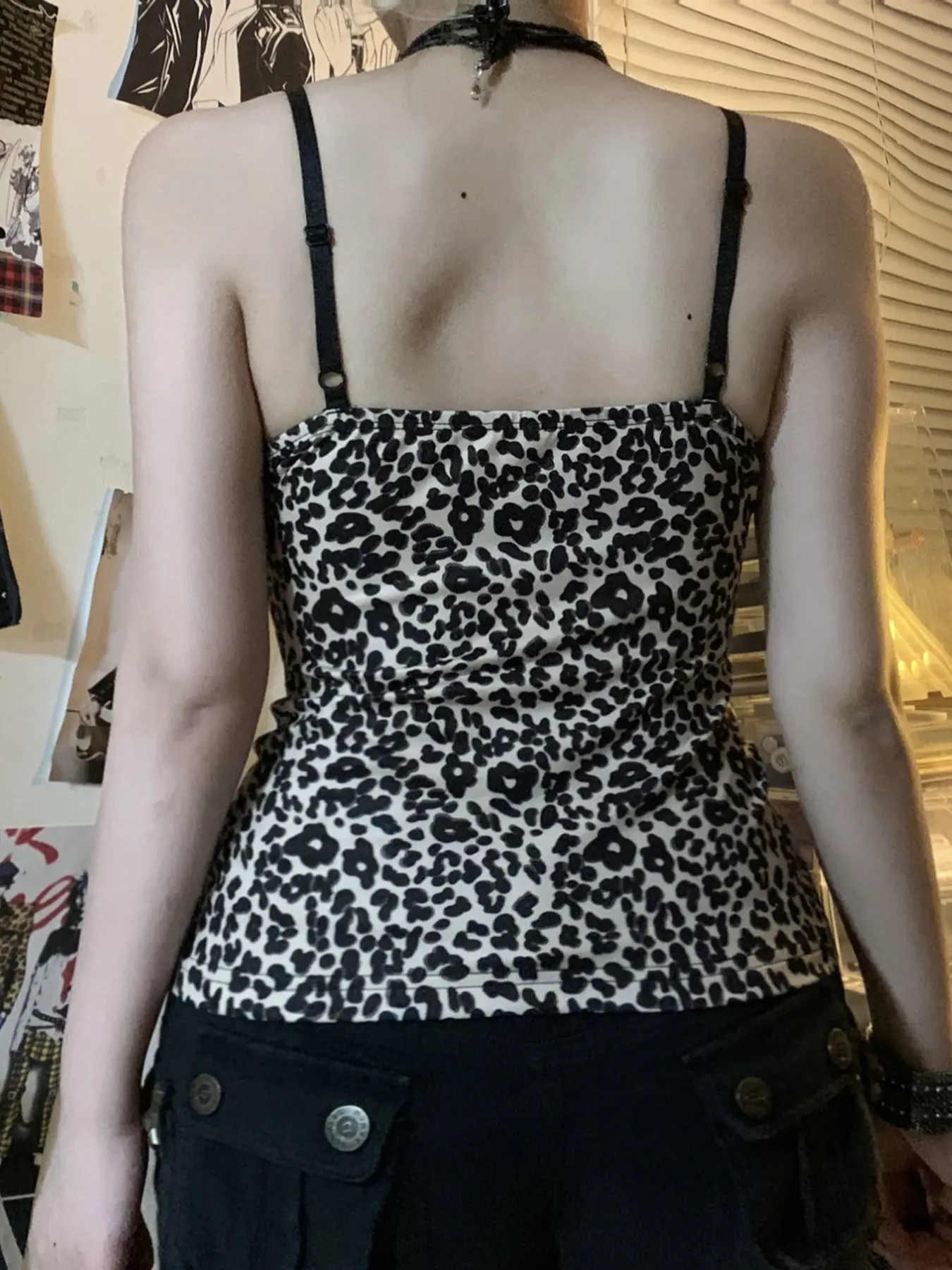 Rockmore Leopard Print Camisole Coquette Lace Frill V-neck Crop Top for Women Sexy Backless Y2K Vintage Stripe Patchwork Vest