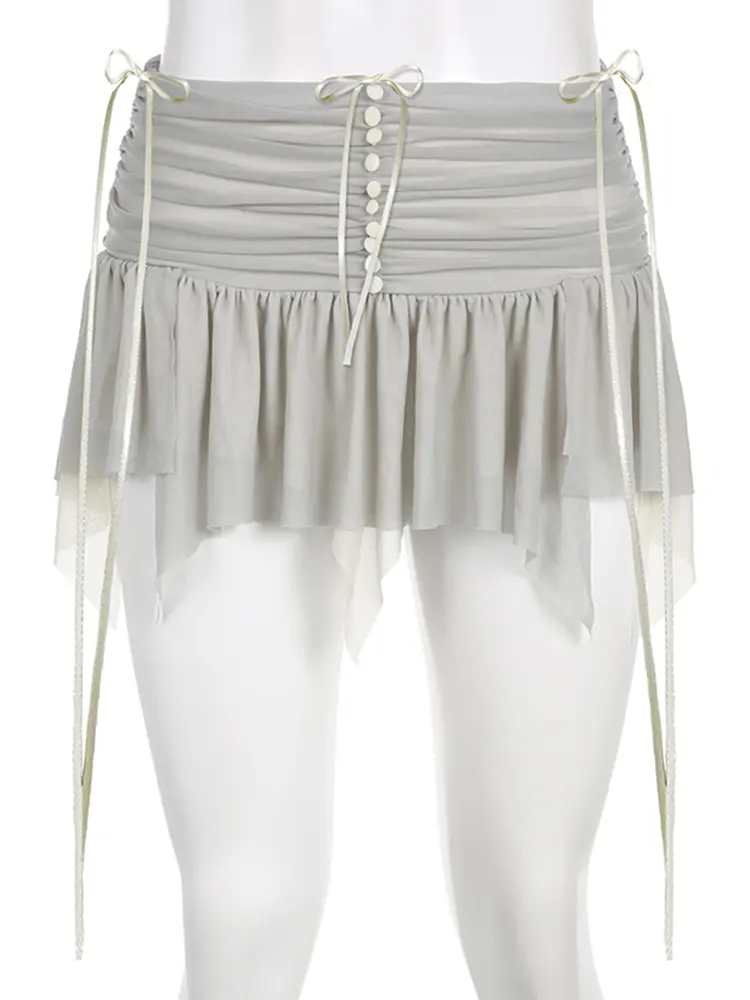 Rockmore Fairycore Balletcore Mesh Pleated Skirts Female Vintage y2k Aesthetic Mini Skirts Women Summer Korean Party Outfits