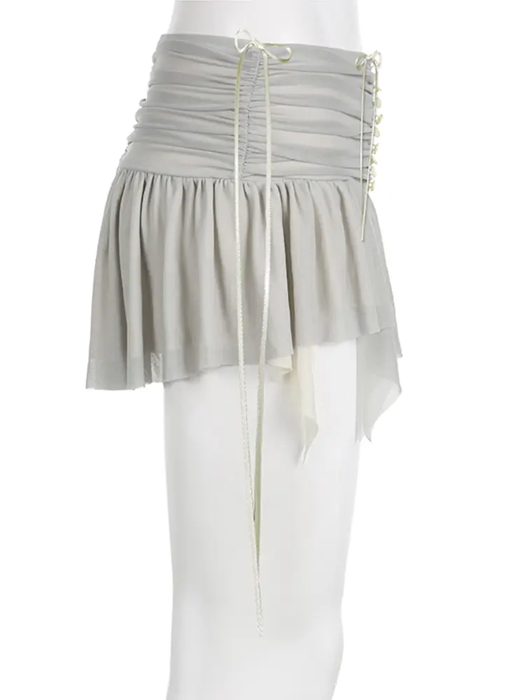 Rockmore Fairycore Balletcore Mesh Pleated Skirts Female Vintage y2k Aesthetic Mini Skirts Women Summer Korean Party Outfits
