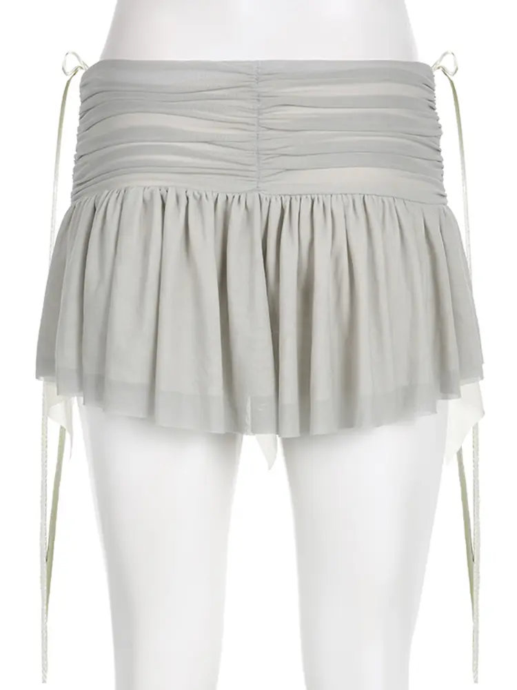 Rockmore Fairycore Balletcore Mesh Pleated Skirts Female Vintage y2k Aesthetic Mini Skirts Women Summer Korean Party Outfits