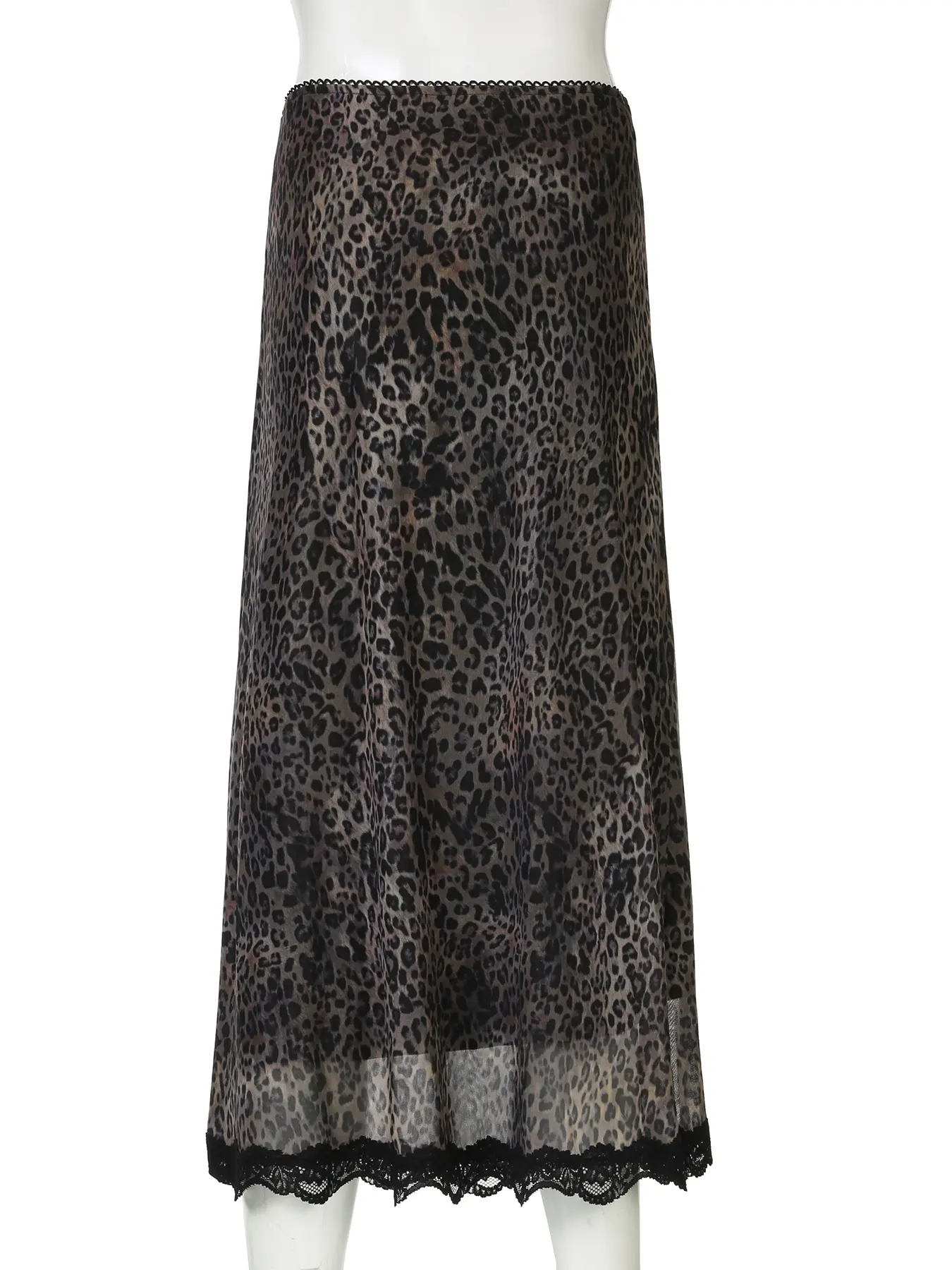 Rockmore Gothic Leopard Print Patchwork Lace Long Skirts Vintage Streetwear Y2K Straight Skirts Lady Harajuku Fashion Aesthetic
