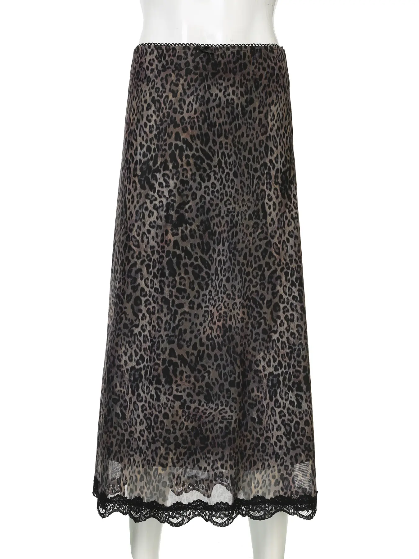 Rockmore Gothic Leopard Print Patchwork Lace Long Skirts Vintage Streetwear Y2K Straight Skirts Lady Harajuku Fashion Aesthetic