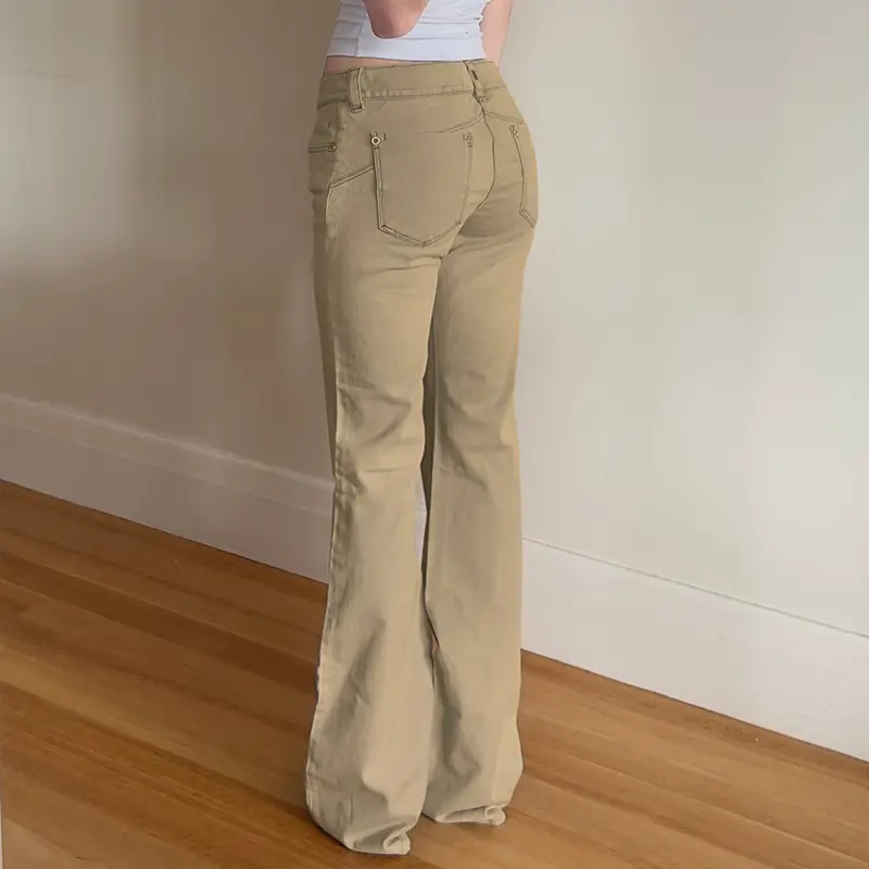 Rockmore High Street Low Rise Flare Jeans for Woman Y2K Aesthetic Basic Skinny Jean Pants Vintage Washed Denim Trousers Korean