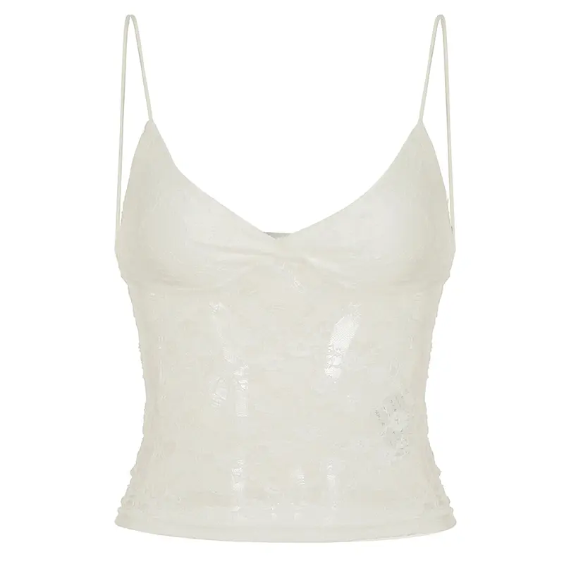 Rockmore Women's Floral Lace Camis Summer Backless Crop Top Chic Spaghetti Strap Sleeveless Mini Vest for Streetwear Clubwear