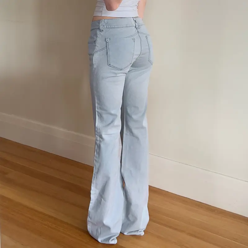 Rockmore High Street Low Rise Flare Jeans for Woman Y2K Aesthetic Basic Skinny Jean Pants Vintage Washed Denim Trousers Korean