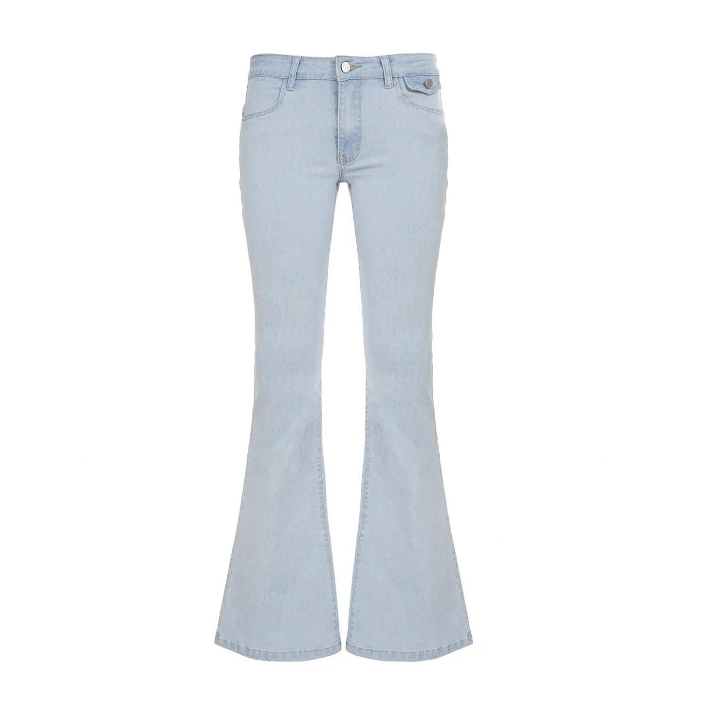 Rockmore High Street Low Rise Flare Jeans for Woman Y2K Aesthetic Basic Skinny Jean Pants Vintage Washed Denim Trousers Korean