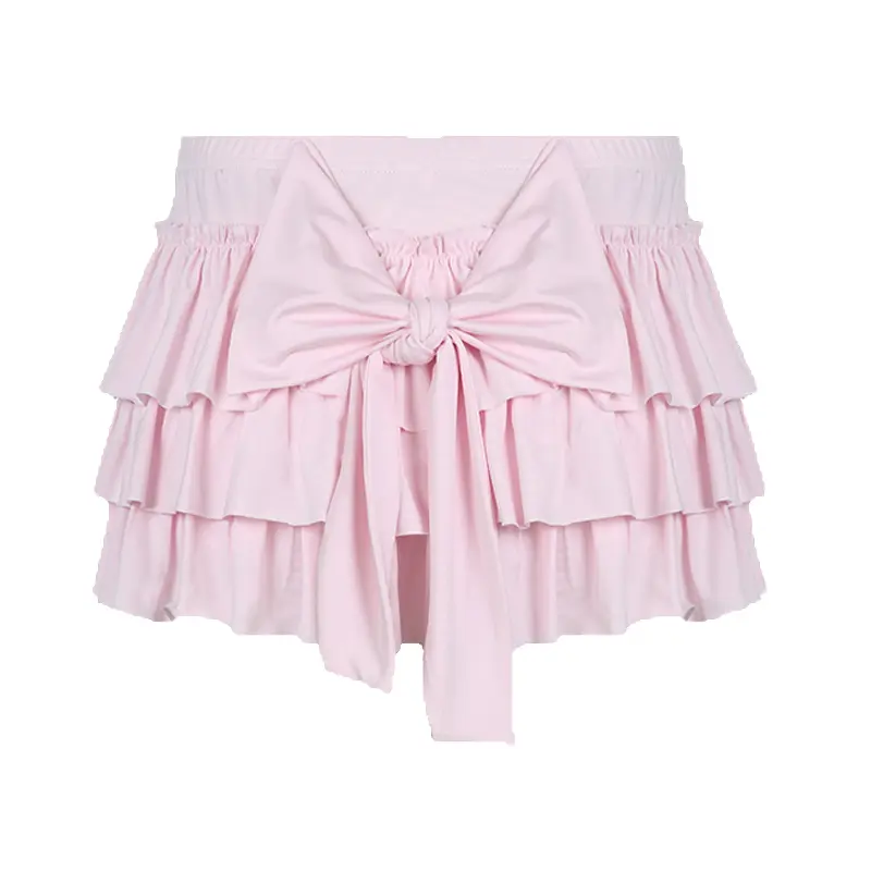 Rockmore Bow Sweet A-Line Skirts Women Sexy Slim Low-Waist Mini Skirts Y2K Female Summer Streetwear Pink Pleated Skirts Coqutte