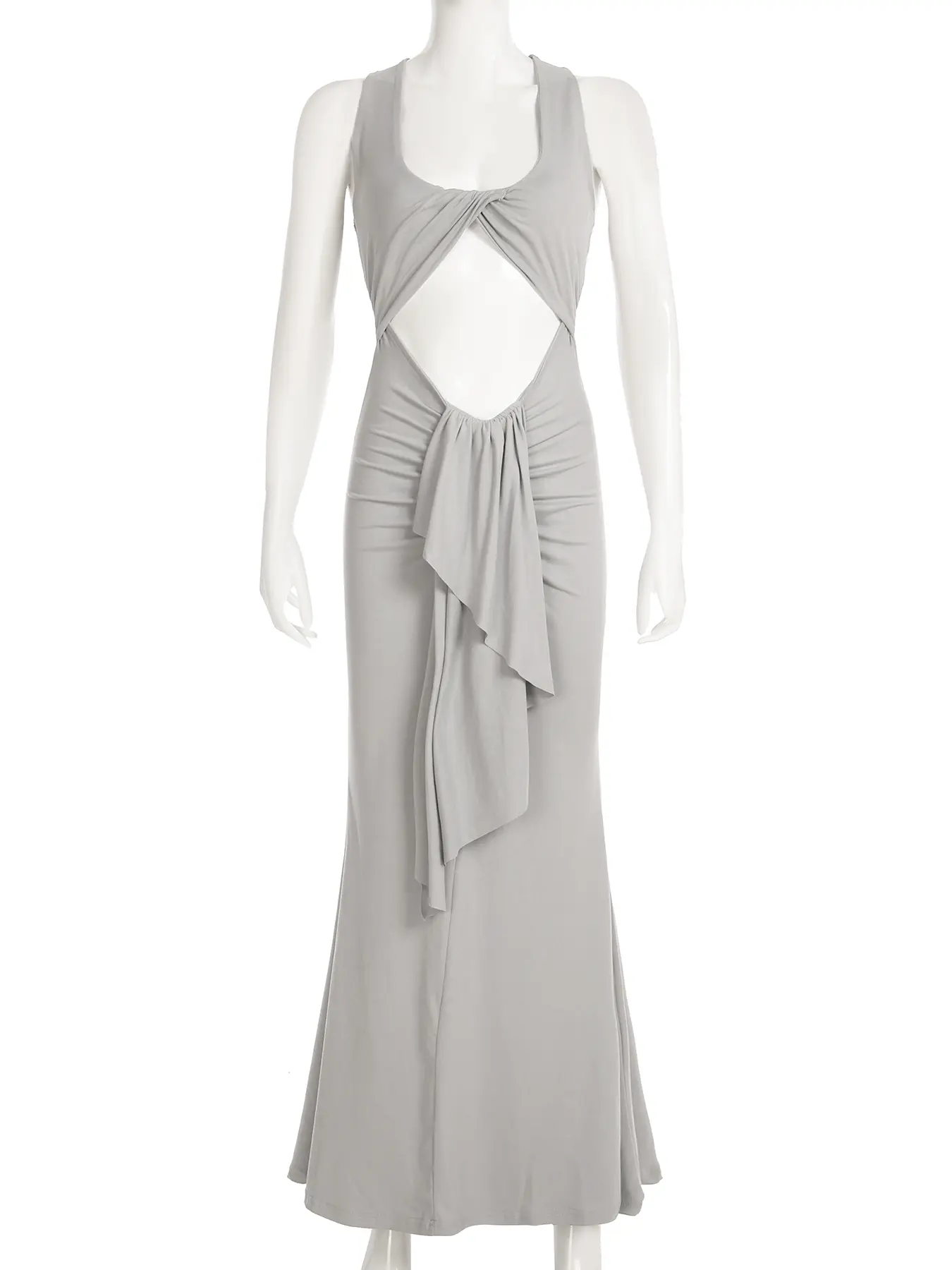 Rockmore Sexy Halter Hollow Out Pleated Knot Long Dresses Women Sleeveless Deep V-Neck Holiday Beach Dress Lady Evening Clothes