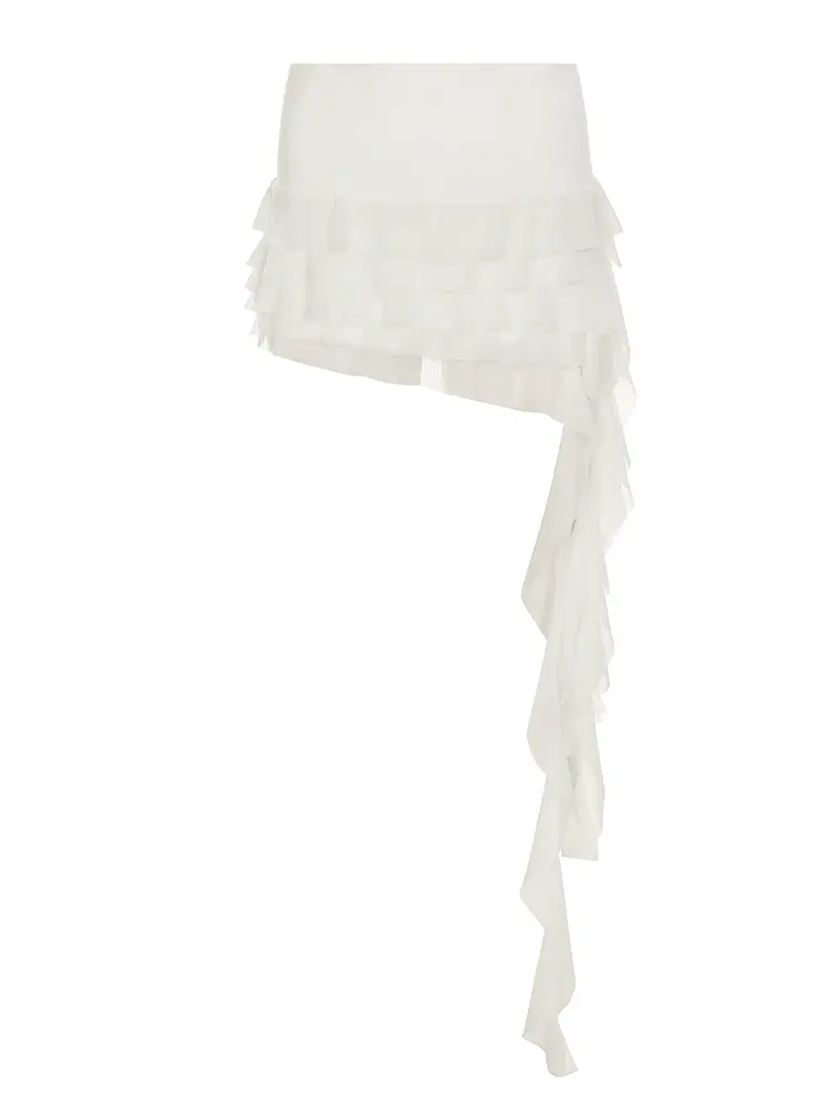 Women's Ruffle Asymmetrical Mesh Skirt Elegant Low Waist Tiered Layer Ribbon Mini Skirt Ladies Summer Bottoms Y2k Downtown Girl