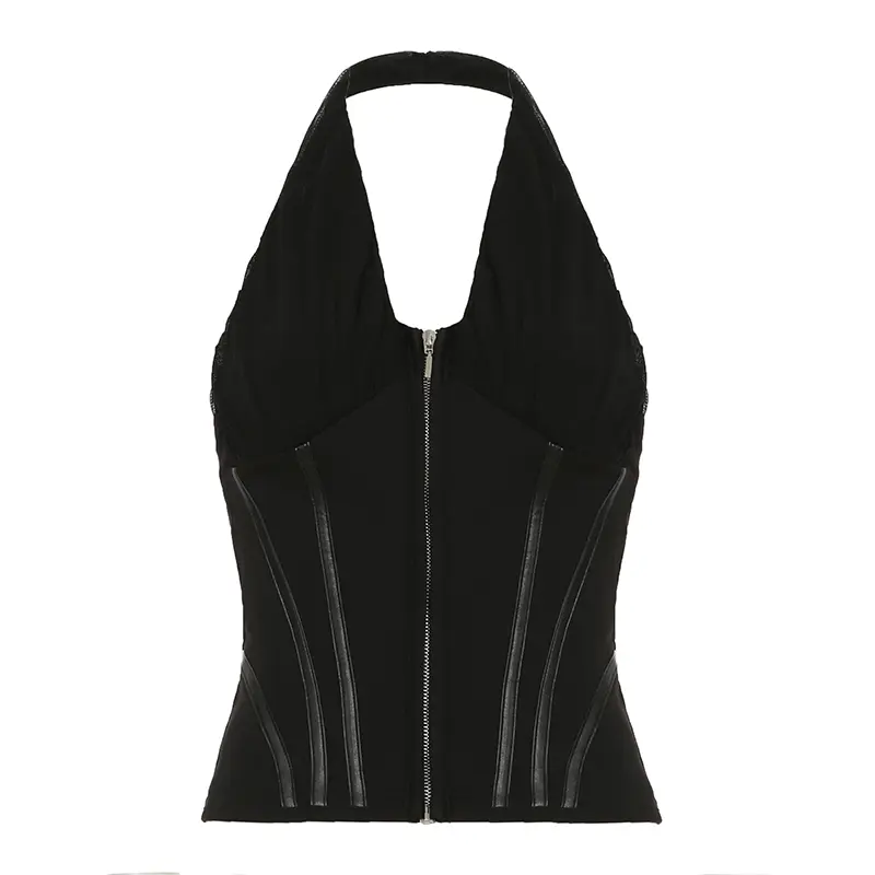 Rockmore Coquette Sexy Milkmaid Crop Top Zipper Halter Corset Party Backless Bodycon Camisole Fashion Women Retro Streetwear
