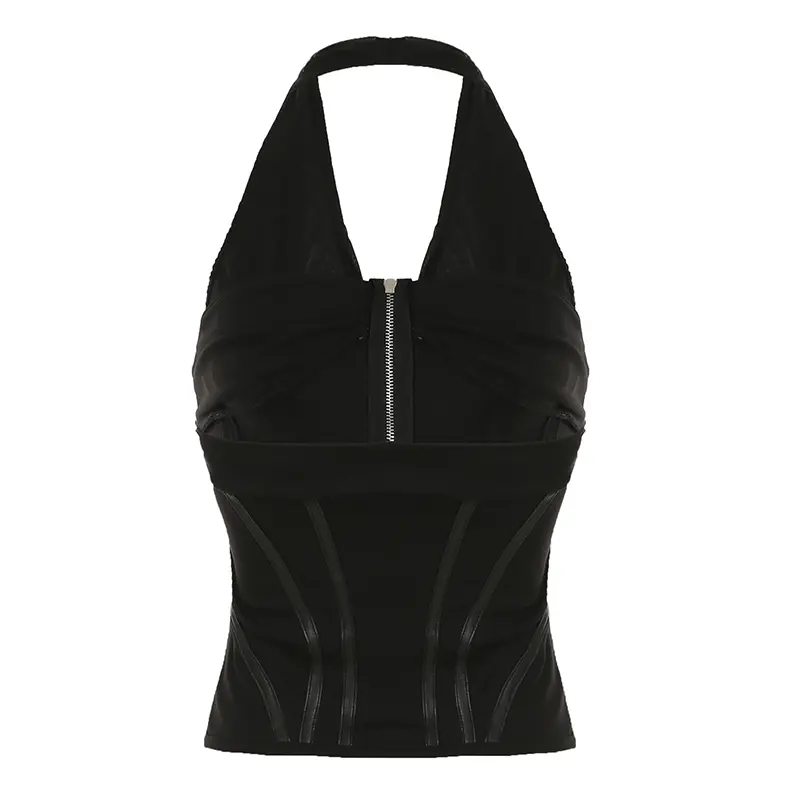 Rockmore Coquette Sexy Milkmaid Crop Top Zipper Halter Corset Party Backless Bodycon Camisole Fashion Women Retro Streetwear