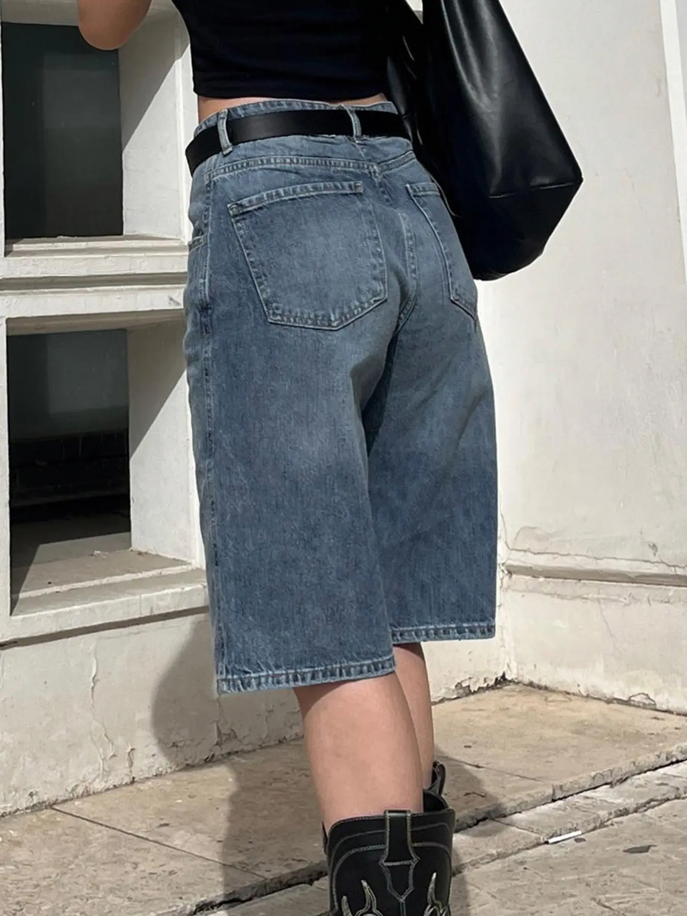 Rockmore Y2k Aesthetic Bermuda Denim Shorts 90s Vintage Low Rise Wide Leg Knee Length Jean Shorts Women Cowgirl Baggy Jorts