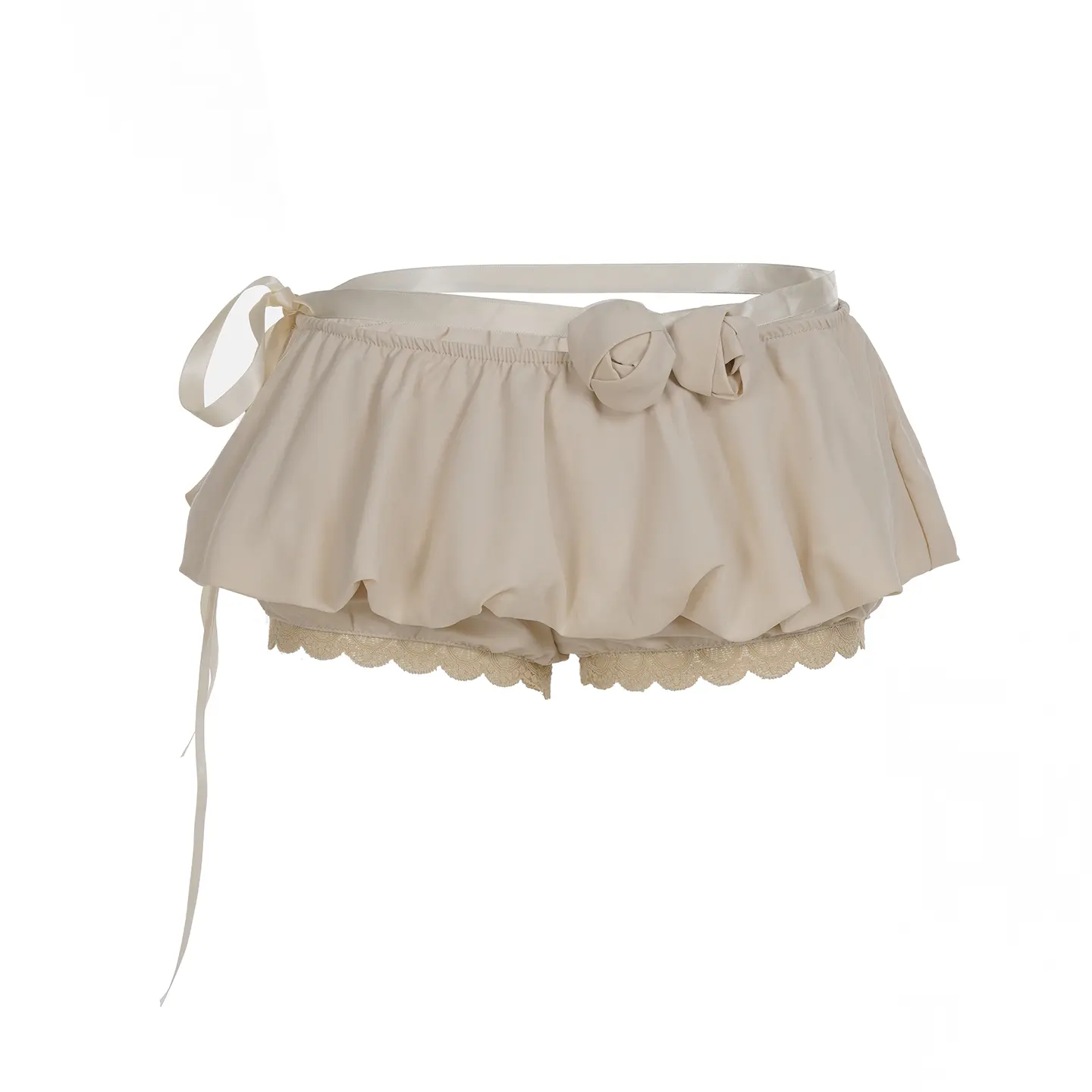 Women Satin Flower Bubble Mini Skirt Includes Shorts Low Waist Puffy Hem Y2K Pleated Super Short Skirts Sexy Night Club Party