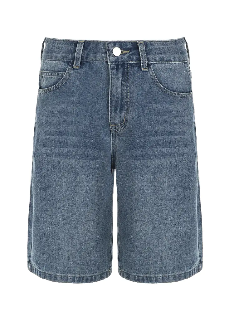 Rockmore Y2k Aesthetic Bermuda Denim Shorts 90s Vintage Low Rise Wide Leg Knee Length Jean Shorts Women Cowgirl Baggy Jorts