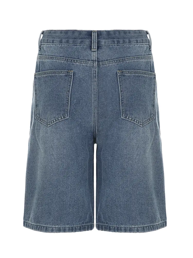 Rockmore Y2k Aesthetic Bermuda Denim Shorts 90s Vintage Low Rise Wide Leg Knee Length Jean Shorts Women Cowgirl Baggy Jorts