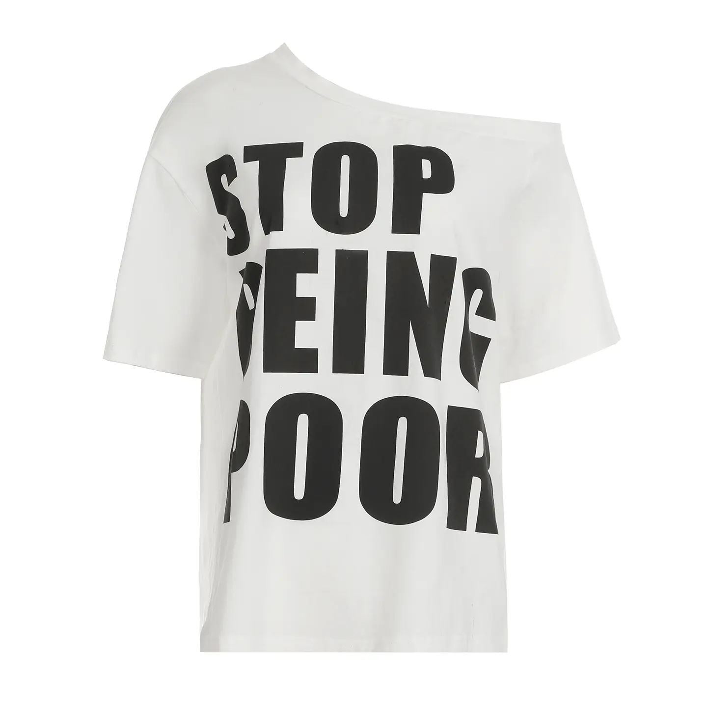 Rockmore American Letter Print Graphic T Shirts Summer Streetwear Off Shoulder Loose T-Shirt Y2k Street Harajuku Oversize Tops