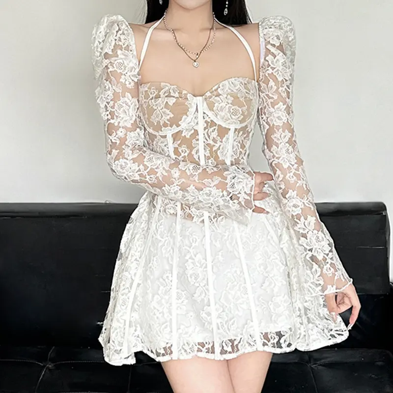 Rockmore Elegant Party Lace Corset Dresses for Women Fashion Evening Bodycone A-Line Sexy Backless Puff Sleeve Mini Dress 2025