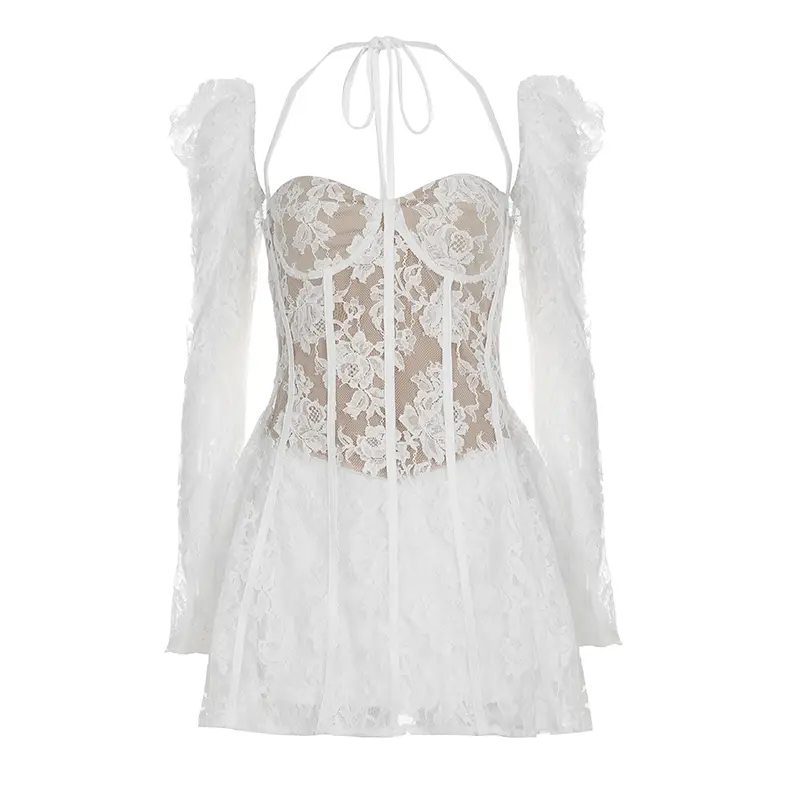 Rockmore Elegant Party Lace Corset Dresses for Women Fashion Evening Bodycone A-Line Sexy Backless Puff Sleeve Mini Dress 2025