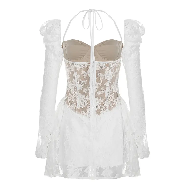 Rockmore Elegant Party Lace Corset Dresses for Women Fashion Evening Bodycone A-Line Sexy Backless Puff Sleeve Mini Dress 2025