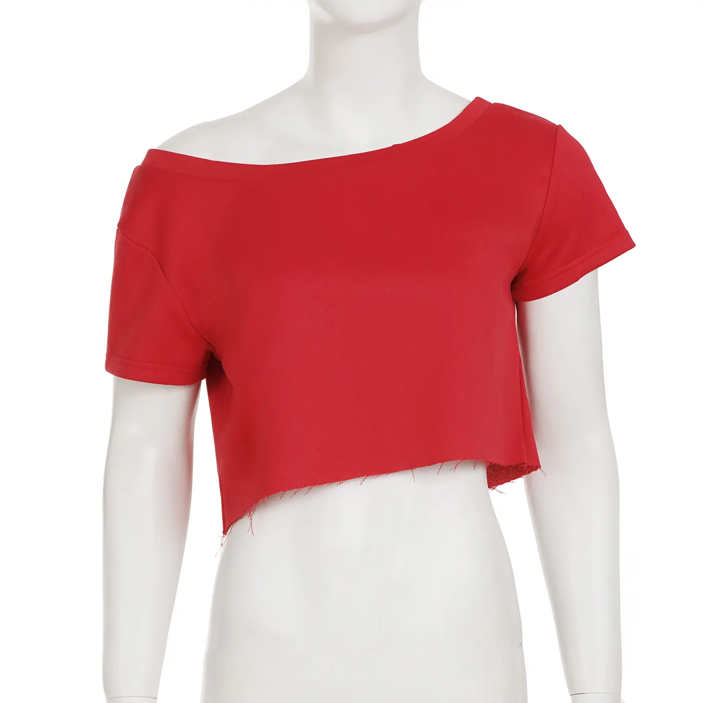 Rockmore Casual Solid Crop Tops Women Asymmetric Slant Collar Short Sleeve T-Shirt Summer Street Fashion Music Festival Outfits