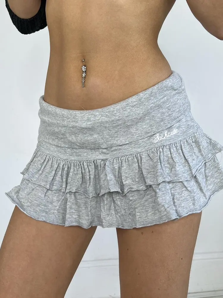Rockmore Y2K Aesthetics Pleated Mini Skirts Women Fairycore Kawaii Ruffles Patchwork Solid Retro Skirts 2000s Coqutte Clothes