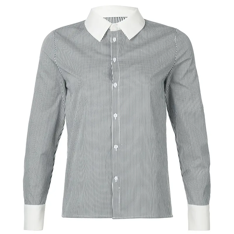Elegant Striped Long Sleeve Women's Shirt Office Lady Casual Turn-Down Collar Buttons Basic Blouse Spring Autumn Versatile