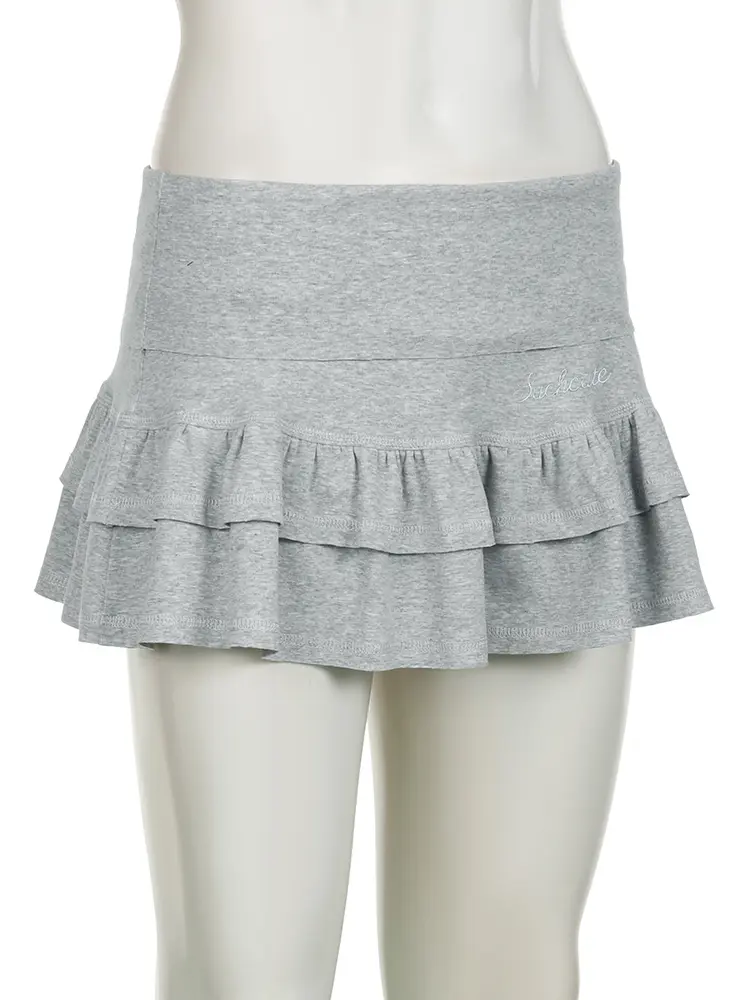 Rockmore Y2K Aesthetics Pleated Mini Skirts Women Fairycore Kawaii Ruffles Patchwork Solid Retro Skirts 2000s Coqutte Clothes