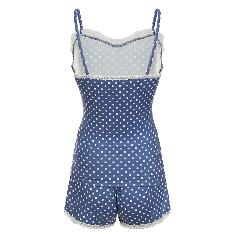 Polka Dot Lace Trim Cami Top & Shorts Set Y2K Aesthetic Sweet Summer Sleeveless Vest and Mini Pants Women's Casual Two-Piece