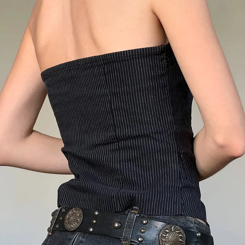 Rockmore Fashion Elegant Stripes Tube Top Streetwear Strapless Vest Single Breasted Women's Crop Tops Summer y2k Bustier