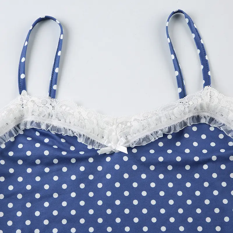 Polka Dot Lace Trim Cami Top & Shorts Set Y2K Aesthetic Sweet Summer Sleeveless Vest and Mini Pants Women's Casual Two-Piece